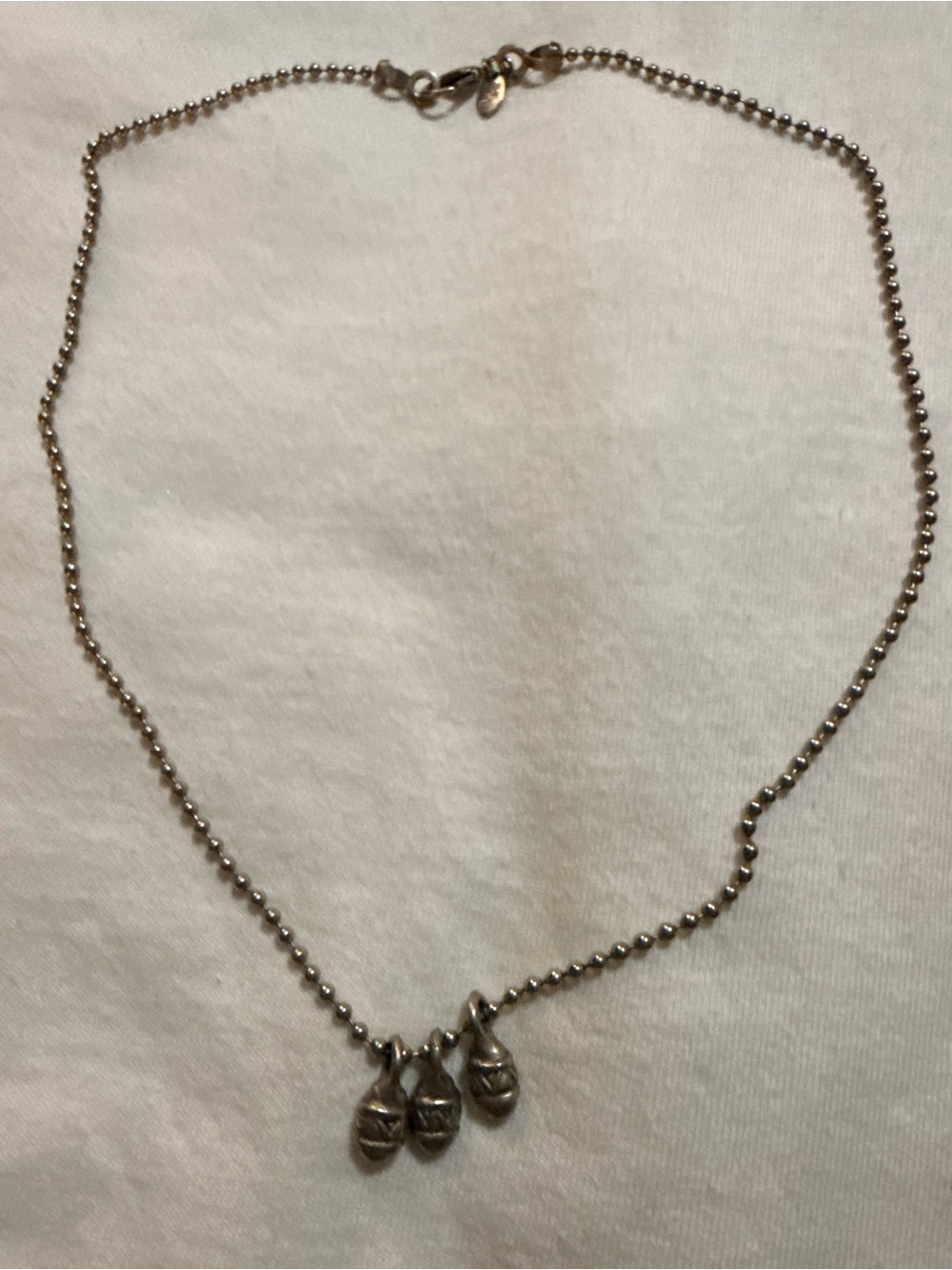 Vintage The Limited Silver Tone Boho Triple Charm Egg Ball Chain Necklace